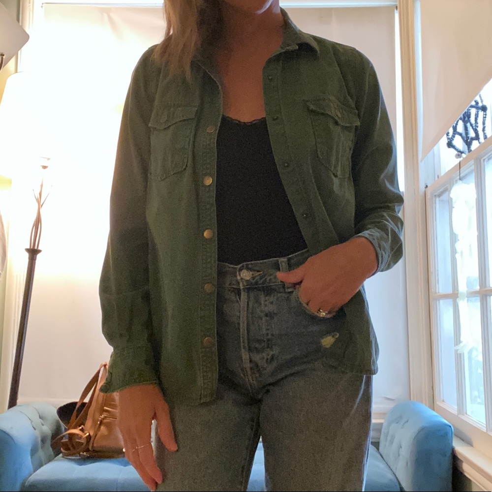 Forever 21 army green button up top